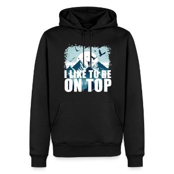 ICH MAG ES, OBEN ZU SEIN - Männer Premium Bio Hoodie - Schwarz - Vorne - Nico (187cm)