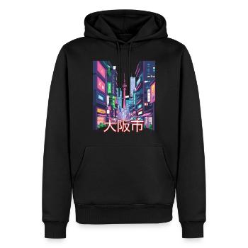 Osaka City Glow - Männer Premium Bio Hoodie - Schwarz - Vorne - Nico (187cm)