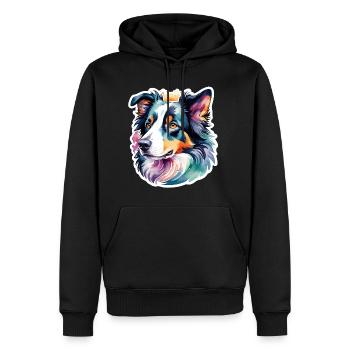 Border Collie Aquarelles - Sweat à capuche Premium bio Homme - noir - Devant - Nico (187cm)