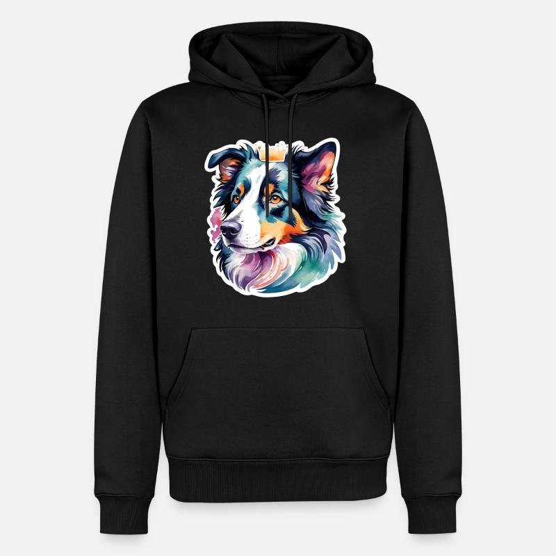 Border Collie Aquarelles - Sweat à capuche Premium bio Homme - noir