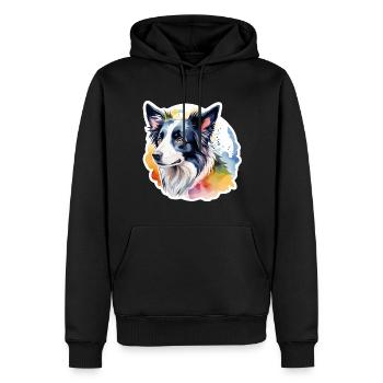 Border Collie Aquarelles - Sweat à capuche Premium bio Homme - noir - Devant - Nico (187cm)