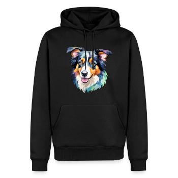 Border Collie Aquarelles - Sweat à capuche Premium bio Homme - noir - Devant - Nico (187cm)