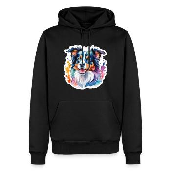 Border Collie Aquarelles - Sweat à capuche Premium bio Homme - noir - Devant - Nico (187cm)