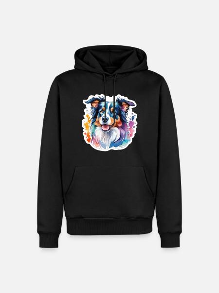 Border Collie Wasserfarben - Männer Premium Bio Hoodie - Schwarz