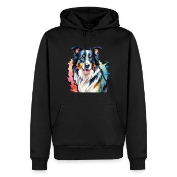 Border Collie Aquarelles - Sweat à capuche Premium bio Homme - noir - Devant - Nico (187cm)