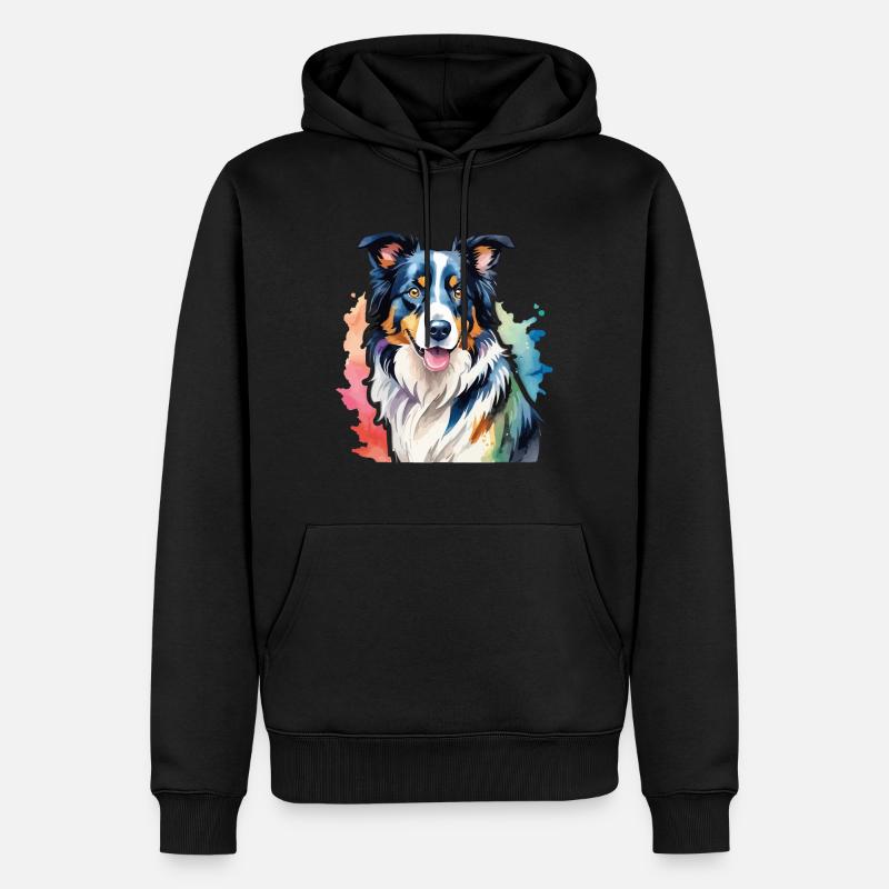 Border Collie Aquarelles - Sweat à capuche Premium bio Homme - noir