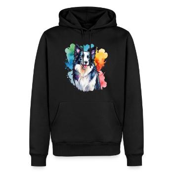 Border Collie Aquarelles - Sweat à capuche Premium bio Homme - noir - Devant - Nico (187cm)