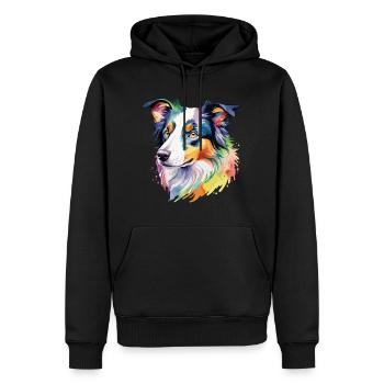 Border Collie Aquarelles - Sweat à capuche Premium bio Homme - noir - Devant - Nico (187cm)