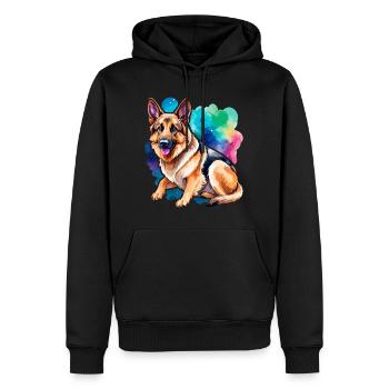 Deutscher Schäferhund Wasserfarben - Männer Premium Bio Hoodie - Schwarz - Vorne - Nico (187cm)