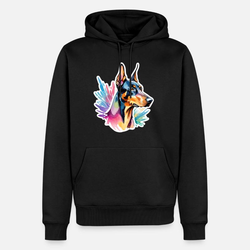 Dobermann Wasserfarben - Männer Premium Bio Hoodie - Schwarz