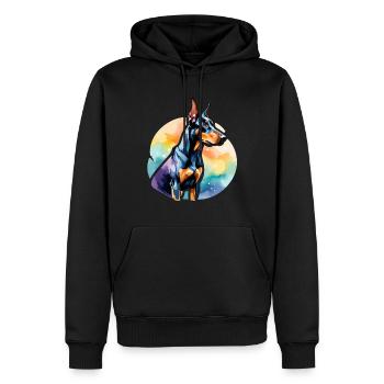 Dobermann Wasserfarben - Männer Premium Bio Hoodie - Schwarz - Vorne - Nico (187cm)