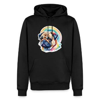 Aquarelles de carlin - Sweat à capuche Premium bio Homme - noir - Devant - Nico (187cm)