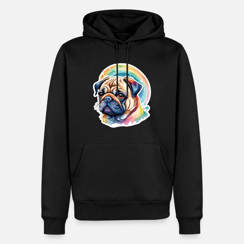 Aquarelles de carlin - Sweat à capuche Premium bio Homme - noir