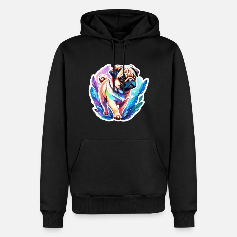 Mops Wasserfarben - Männer Premium Bio Hoodie - Schwarz