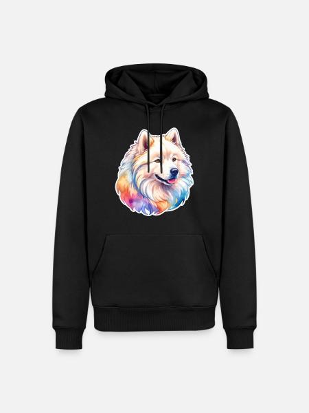 Aquarelles Samoyèdes - Sweat à capuche Premium bio Homme - noir