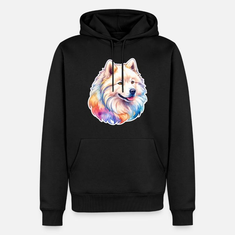 Samojede Wasserfarben - Männer Premium Bio Hoodie - Schwarz