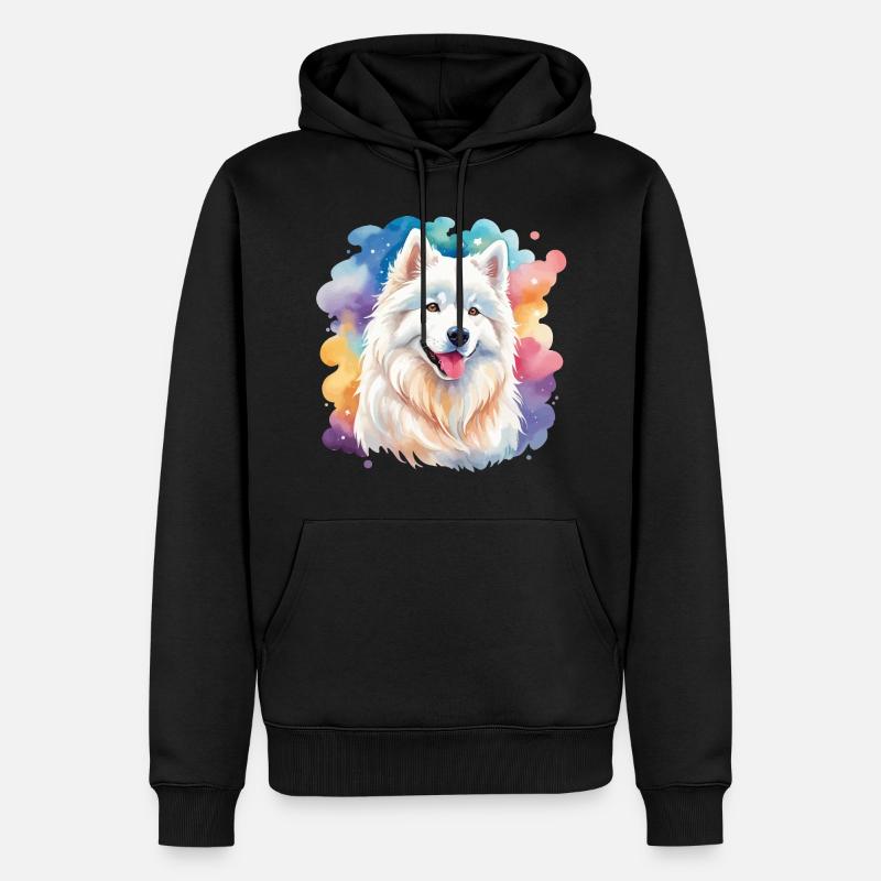 Samojede Wasserfarben - Männer Premium Bio Hoodie - Schwarz