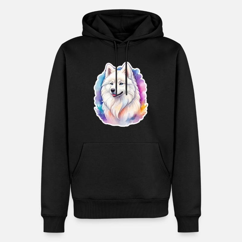 Samojede Wasserfarben - Männer Premium Bio Hoodie - Schwarz