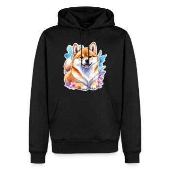 Shiba Inu Aquarelles - Sweat à capuche Premium bio Homme - noir - Devant - Nico (187cm)