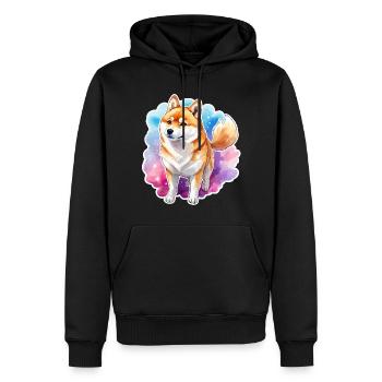 Shiba Inu Aquarelles - Sweat à capuche Premium bio Homme - noir - Devant - Nico (187cm)
