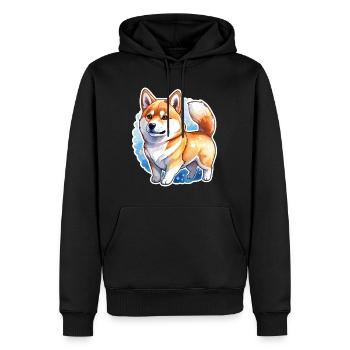 Aquarelles Shiba Inu - Sweat à capuche Premium bio Homme - noir - Devant - Nico (187cm)