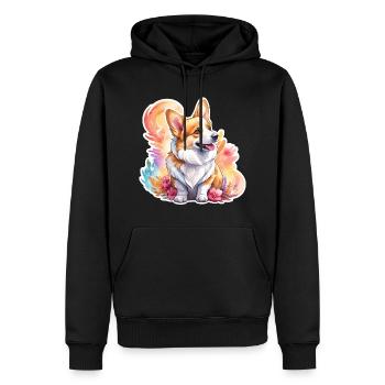 Welsh Corgi Pembroke Aquarelle - Sweat à capuche Premium bio Homme - noir - Devant - Nico (187cm)