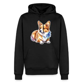 Welsh Corgi Pembroke Aquarelle - Sweat à capuche Premium bio Homme - noir - Devant - Nico (187cm)