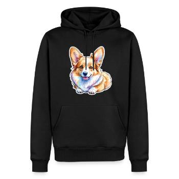 Welsh Corgi Pembroke Aquarelle - Sweat à capuche Premium bio Homme - noir - Devant - Nico (187cm)