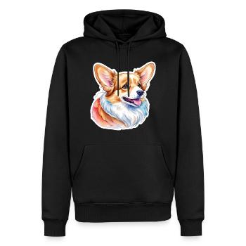 Welsh Corgi Pembroke Aquarelle - Sweat à capuche Premium bio Homme - noir - Devant - Nico (187cm)