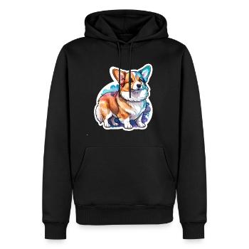 Welsh Corgi Pembroke Aquarelle - Sweat à capuche Premium bio Homme - noir - Devant - Nico (187cm)
