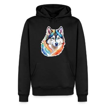 Husky de Sibérie Aquarelles - Sweat à capuche Premium bio Homme - noir - Devant - Nico (187cm)