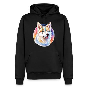 Husky de Sibérie Aquarelles - Sweat à capuche Premium bio Homme - noir - Devant - Nico (187cm)