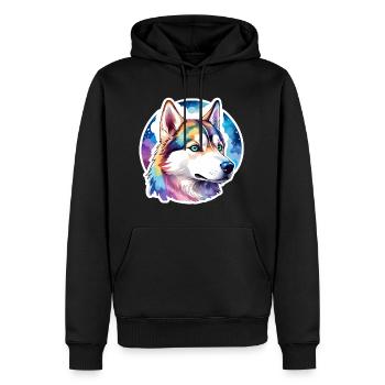 Husky de Sibérie Aquarelles - Sweat à capuche Premium bio Homme - noir - Devant - Nico (187cm)
