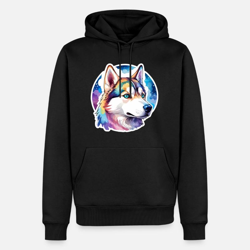 Husky de Sibérie Aquarelles - Sweat à capuche Premium bio Homme - noir
