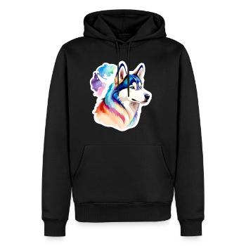 Husky de Sibérie Aquarelles - Sweat à capuche Premium bio Homme - noir - Devant - Nico (187cm)
