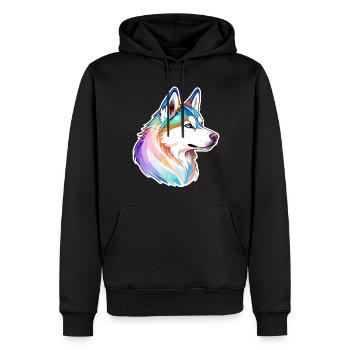Husky de Sibérie Aquarelles - Sweat à capuche Premium bio Homme - noir - Devant - Nico (187cm)