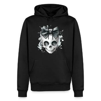 💜 Crâne Chic avec Nœud - Sweat à capuche Premium bio Homme - noir - Devant - Nico (187cm)