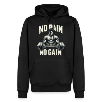 PAS DE DOULEUR - PAS DE GAIN - FITNESS - CYBORG - ROBOT - Sweat à capuche Premium bio Homme - noir - Devant - Nico (187cm)