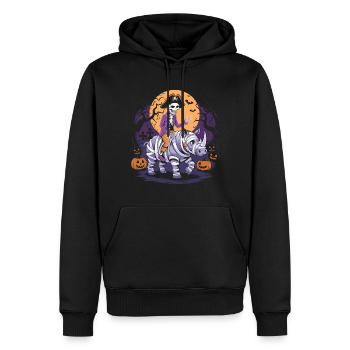 Skeleton riding a rhinoceros on Halloween - Men’s Premium Organic Hoodie - black - Front - Nico (187cm)