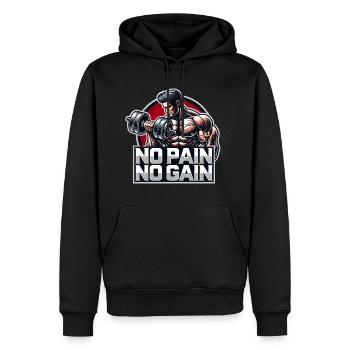 PAS DE DOULEUR - PAS DE GAIN - FORME PHYSIQUE - MOTIVATION - DEVISE - Sweat à capuche Premium bio Homme - noir - Devant - Nico (187cm)