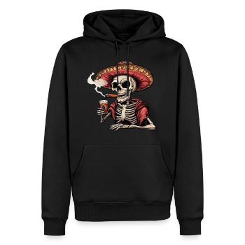 Skelett Totenkopf Totenschädel Zigarre Schnaps - Männer Premium Bio Hoodie - Schwarz - Vorne - Nico (187cm)