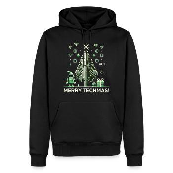 Merry Techmas - Robots et Circuit Noël - Sweat à capuche Premium bio Homme - noir - Devant - Nico (187cm)