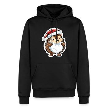 Dessin de Noël hérisson - Sweat à capuche Premium bio Homme - noir - Devant - Nico (187cm)