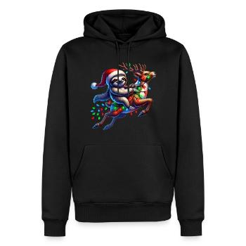 Faultier fliegt mit Rentier Weihnachten - Männer Premium Bio Hoodie - Schwarz - Vorne - Nico (187cm)