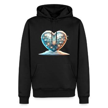 Coeur Noël flocon de neige paillettes hiver - Sweat à capuche Premium bio Homme - noir - Devant - Nico (187cm)