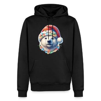 Noël ours polaire père Noël chapeau fées lumières - Sweat à capuche Premium bio Homme - noir - Devant - Nico (187cm)