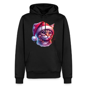 Chapeau de Noël mignon chat de Noël - Sweat à capuche Premium bio Homme - noir - Devant - Nico (187cm)