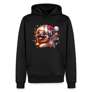Mops Weihnachten - Männer Premium Bio Hoodie - Schwarz - Vorne - Nico (187cm)