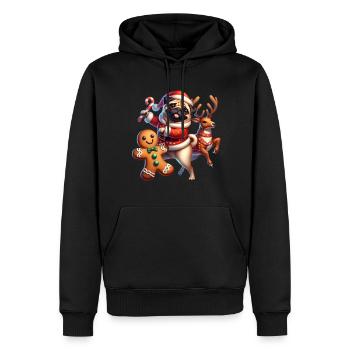 Carlin dansant avec du pain d’épices et Noël de rennes - Sweat à capuche Premium bio Homme - noir - Devant - Nico (187cm)