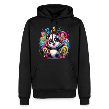 Niedlicher Panda im Kawaii-Stil beim Musikhören - Männer Premium Bio Hoodie - Schwarz - Vorne - Nico (187cm)